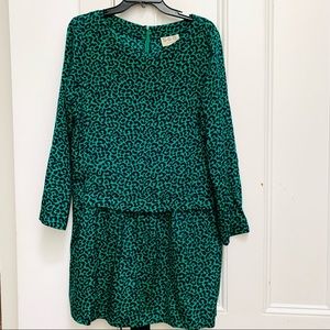 SEA silk drop waist long sleeve leopard dress